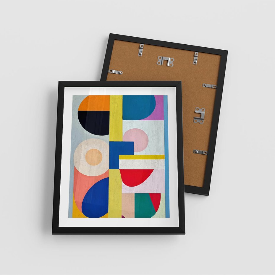 Plakat w ramie 40x50 - Harmonia Kolorowych Impulsów - abstrakcyjne geometryczne kształty, olejny obraz - rama czarna