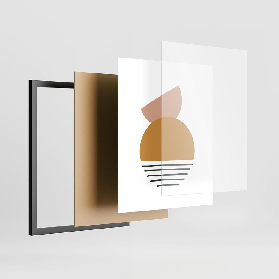 Plakat w ramie 40x50 - Kolory Przyszłości - kompozycja kół i kresek, ciepłe kolory - rama czarna