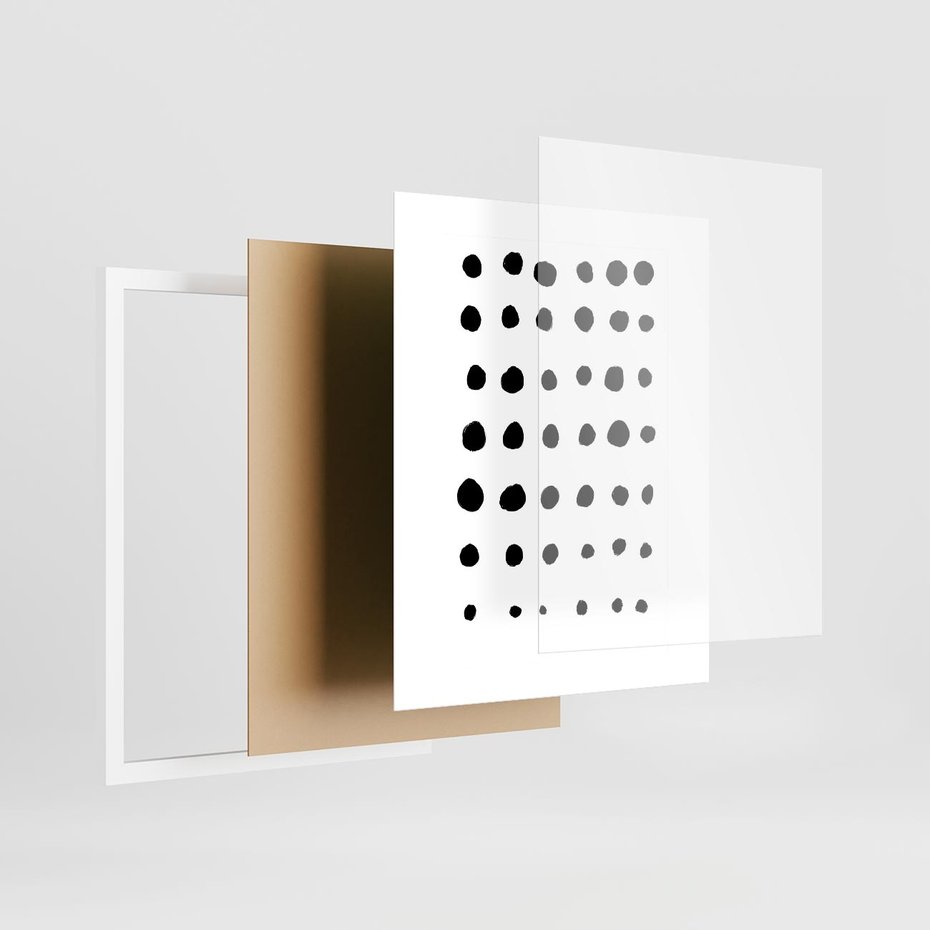 Plakat w ramie 40x50 - Refleksje Światła - minimalistyczna kompozycja, czarne kropkina białym tle - rama biała