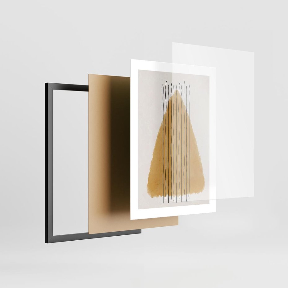 Plakat w ramie 30x40 - Migocące Impulsy - abstrakcyjna akwarelowa plama, nieregularne kreski - rama czarna