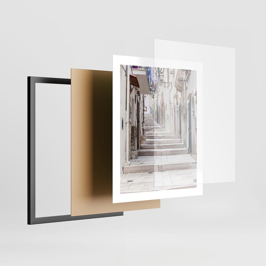 Plakat w ramie 40x50 - Urokliwa uliczka w perspektywie - uliczka, perspektywa - rama czarna