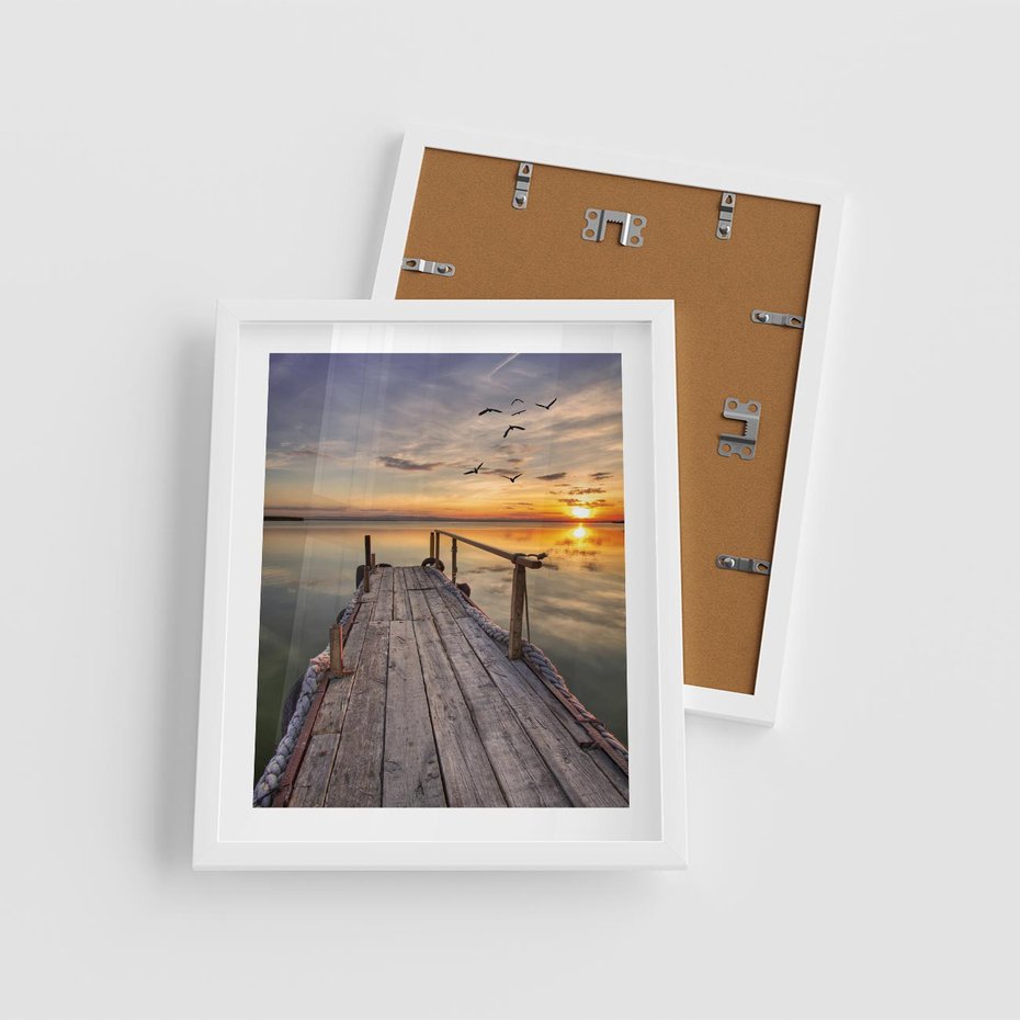 Plakat w ramie 40x50 - Zachód Słońca na Pomostcie - zachód, słońca - rama biała