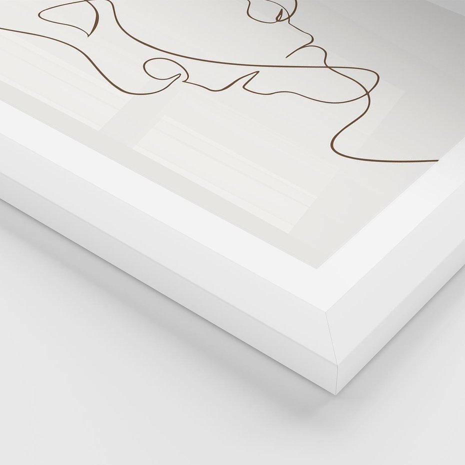 Plakat w ramie 50x70 - Jedna Linia, Dwie Twarze - minimalistyczny plakat, dwie twarze - rama biała