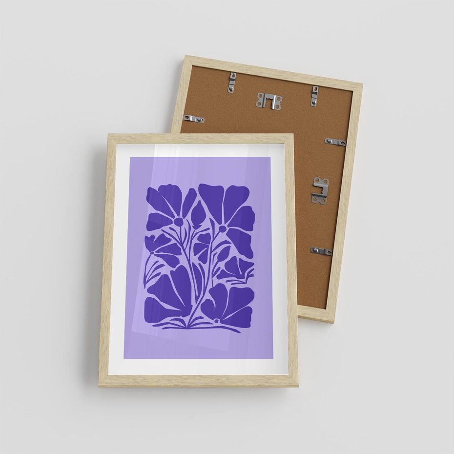 Plakat w ramie 30x40 - Migocące Boho Wibracje - kwiaty, energetyczne fioletowe tło - rama drewno