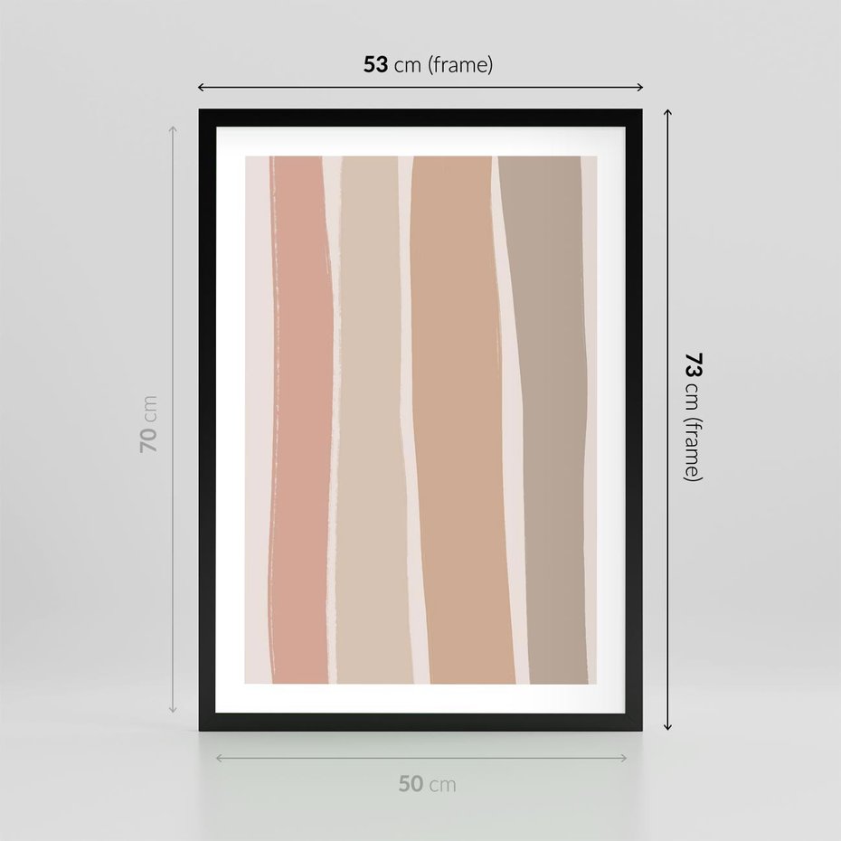 Plakat w ramie 50x70 - Tęczowa Zgaszona Aura - abstakcyjne tęczowe pasy, delikatne odcienie beżu - rama czarna