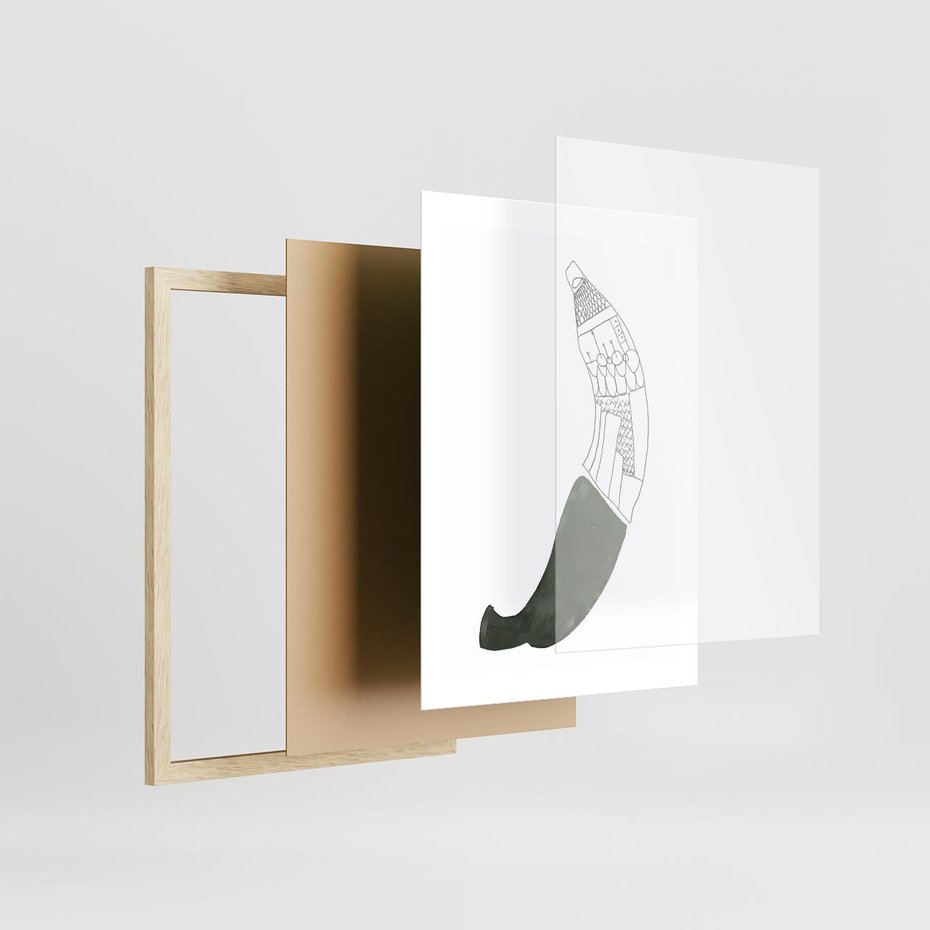 Plakat w ramie 30x40 - Rozkwitające Barwy Akwareli - minimalistyczny plakat, banan - rama drewno