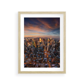 Plakat w ramie 50x70 - Miasto wieżowców w perspektywie - miasto, wieżowce - rama drewno