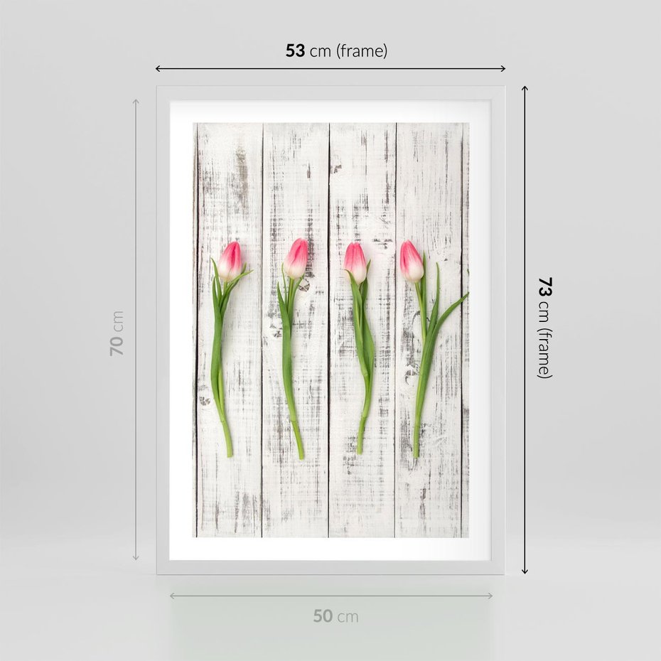 Plakat w ramie 50x70 - Kwintesencja Piękna - kwiaty, tulipany - rama biała