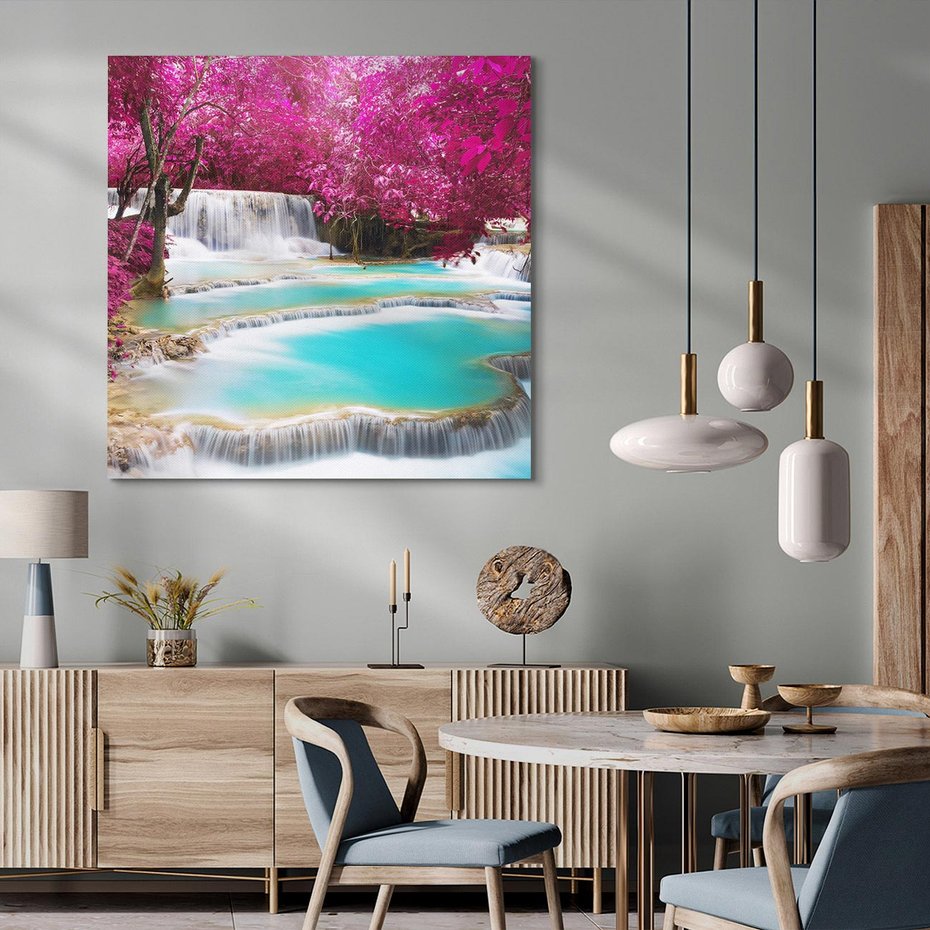 Obraz na płótnie 70x70 - Siła Natury - wodospad, Tajlandia