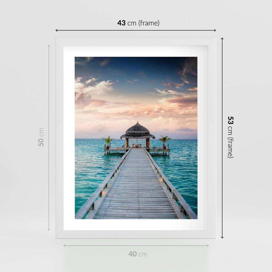 Plakat w ramie 40x50 - Morski Pomost - morze, pomost - rama biała