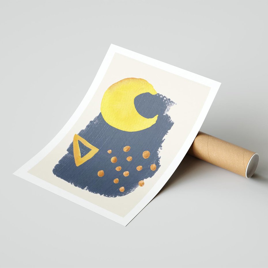 Plakat bez ramy 21x30 - Migocące Nocne Barwy - abstrakcyjna akwarelowa plama, granatowa