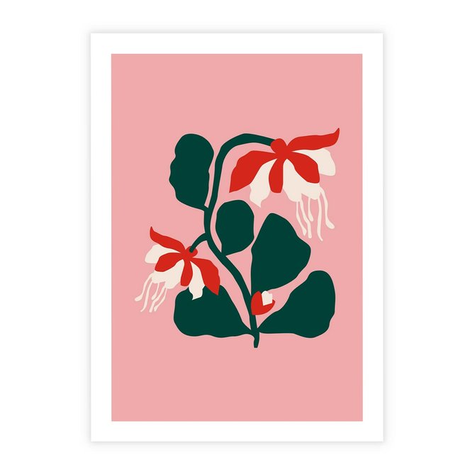 Plakat bez ramy 21x30 - Migotliwa Kreatywność - abstrakcyjne kwiaty, różowe tło