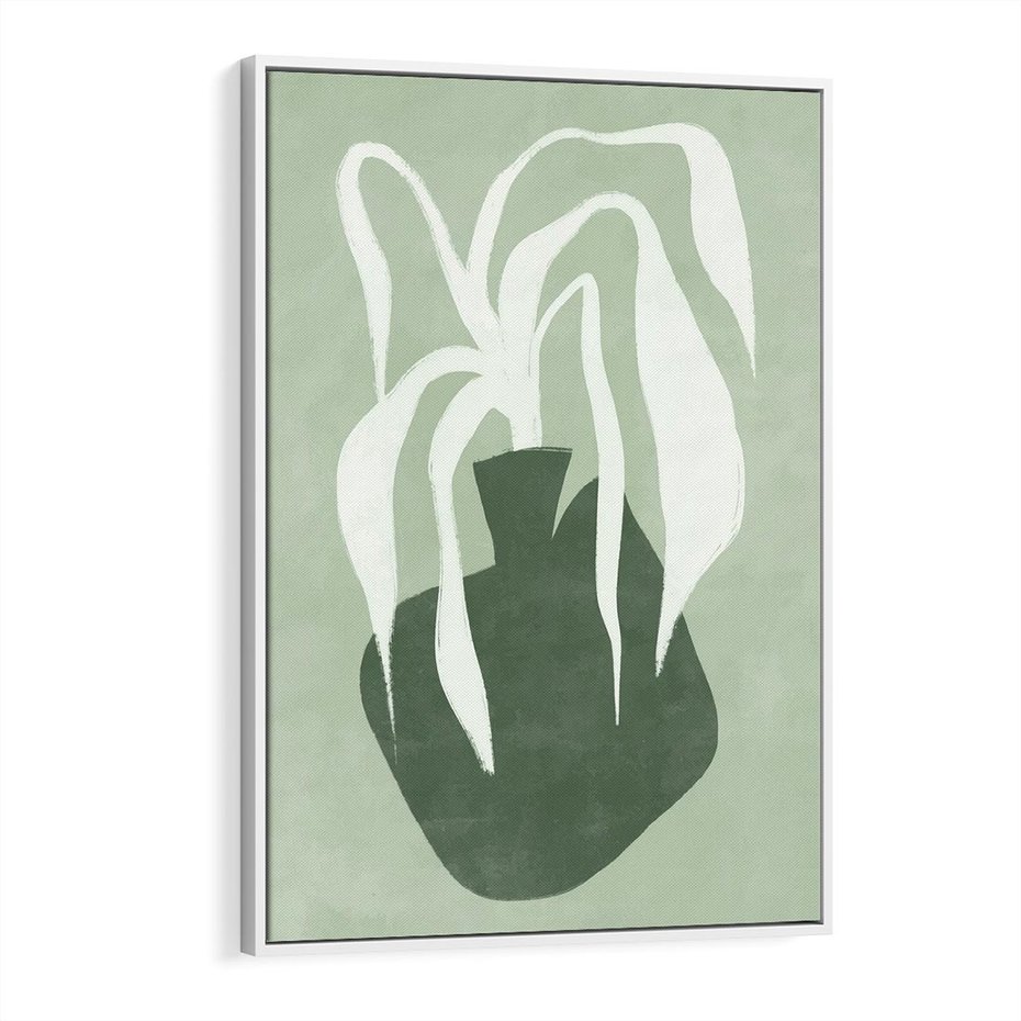 Obraz w ramie 70x100 - Zieleń Pulsującego Spokoju - zielona abstrakcja, zgaszona zieleń - rama biała