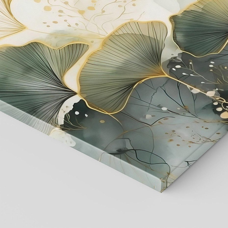 Obraz na płótnie 120x80 - Natura w Złotym Odcieniu - złote elementy, liście miłorzębu japońskiego