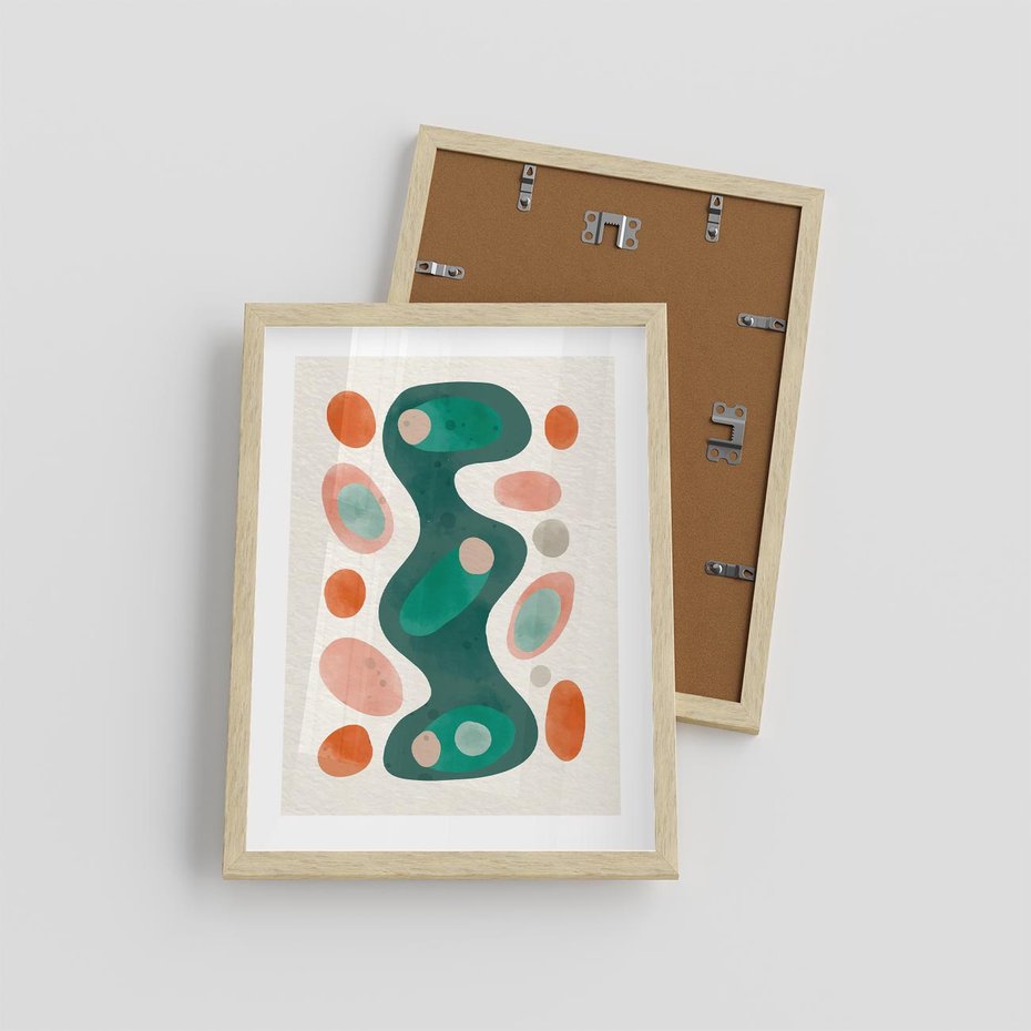 Plakat w ramie 30x40 - Wewnętrzne Spektrum - abstrakcyjne formy, dominujący kolor zielony - rama drewno