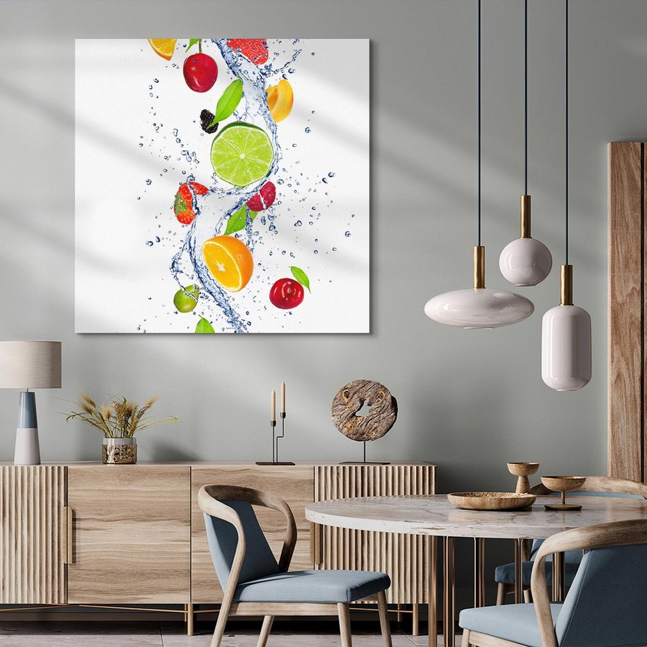 Obraz na płótnie 40x40 - Kulinarne Inspiracje - owoce, woda