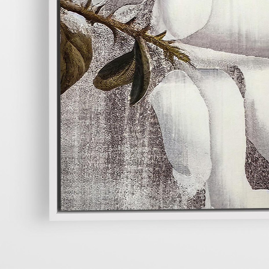 Obraz w ramie 50x50 - Tekstura Kwiatu - białe kwiaty, duży kwiat - rama biała