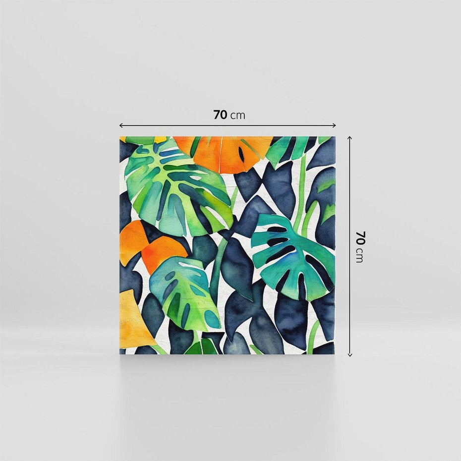 Obraz na płótnie 70x70 - Tropikalne Pragnienia - akwarela, liście tropikalne
