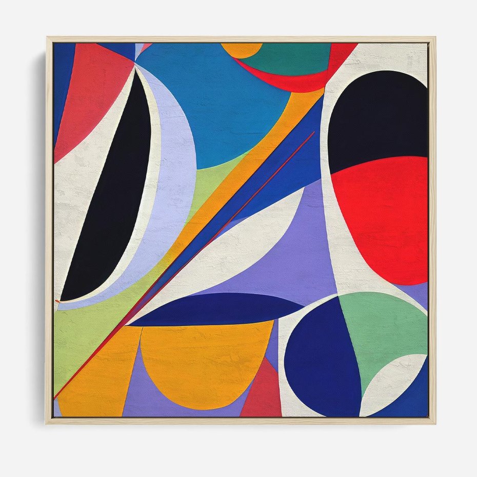 Obraz w ramie 80x80 - Kolorowe Przesunięcia Kształtów - abstrakcyjny obraz olejny, żywe kolory - rama drewno