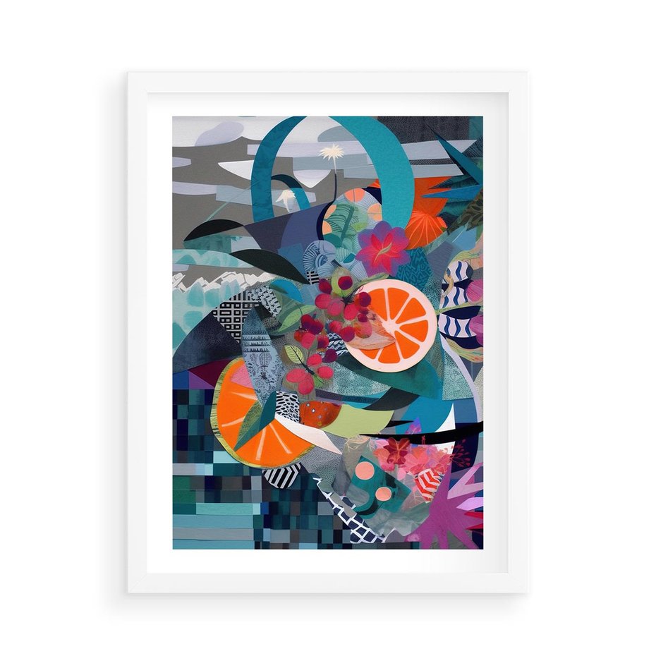 Plakat w ramie 50x70 - Migocące Widoki Harmonii - abstrakcyjny obraz, jak picasso - rama biała