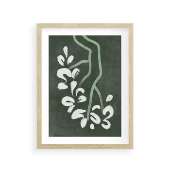 Plakat w ramie 40x50 - Rozkwitające Zielone Gałęzie - abstrakcyjne delikatne zielone linie, podobne do gałęzi kwiatów - rama drewno