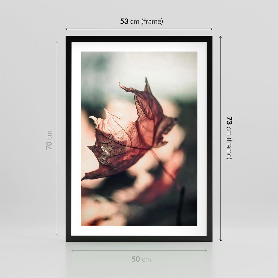 Plakat w ramie 50x70 - Liść w Jesieni - jesienny liść, czerwony - rama czarna