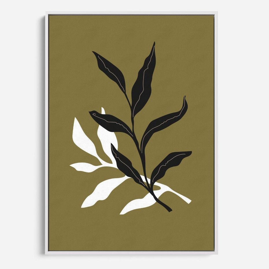 Obraz w ramie 80x120 - Wewnętrzne Odsłony - liście, gałązki - rama biała