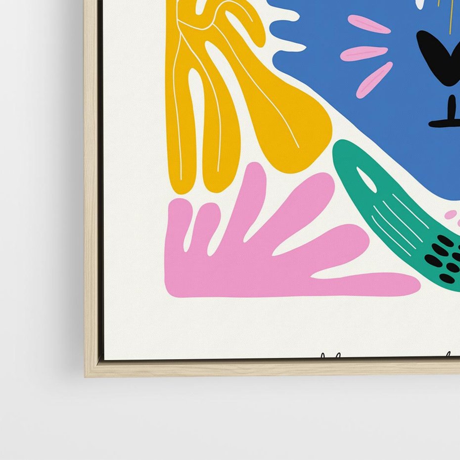 Obraz w ramie 50x50 - Kolorowe Spektrum - abstrakcyjny plakat, niebieski kot - rama drewno