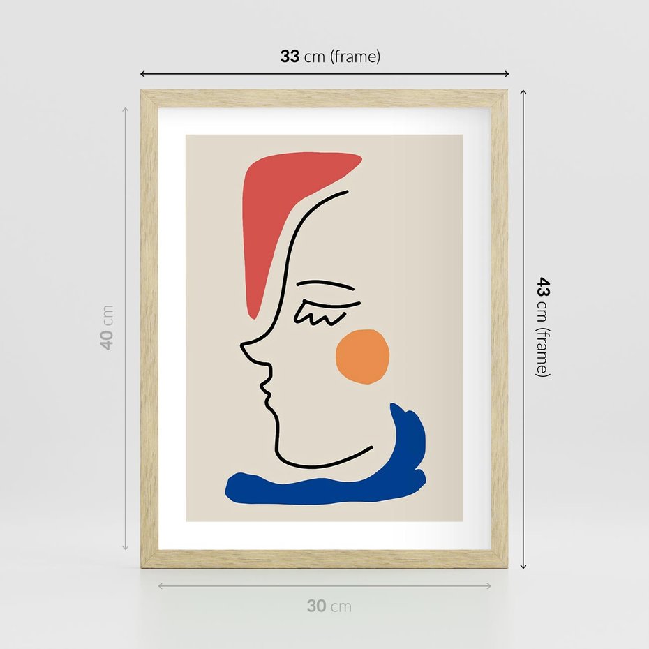 Plakat w ramie 30x40 - Impresje Kształtów - abstrakcyjny obraz, przypomina twarz - rama drewno