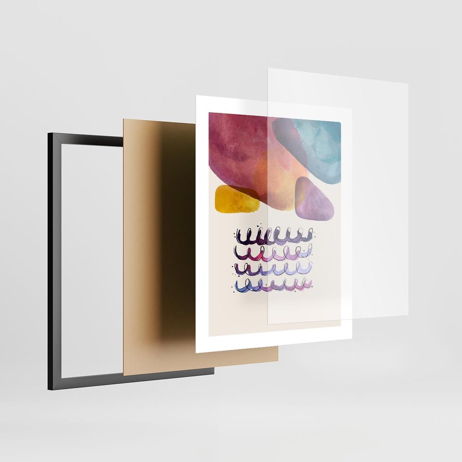Plakat w ramie 40x50 - Impresje Akwarelowej Przestrzeni - kolorowe pastelowe plamy, rozmyte żywe kolory - rama czarna