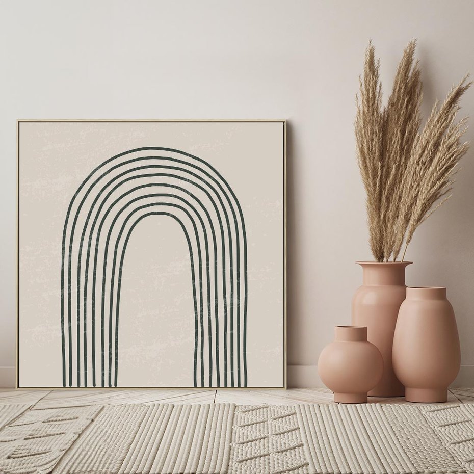 Obraz w ramie 50x50 - Intrygujące Zagięcia - boho plakat, czarna tęcza - rama drewno