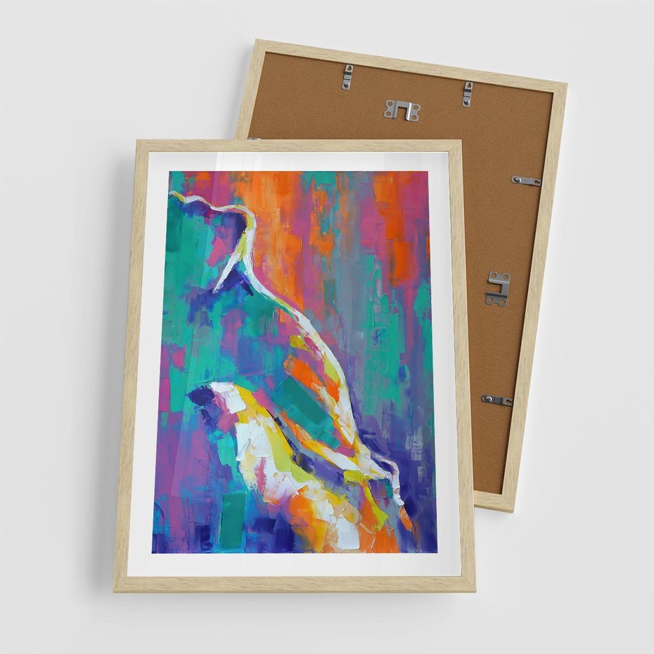 Plakat w ramie 50x70 - Olejne Wibrujące Emocje - abstrakcyjny obraz, różne kolorowe maźnięcia pędzla - rama drewno