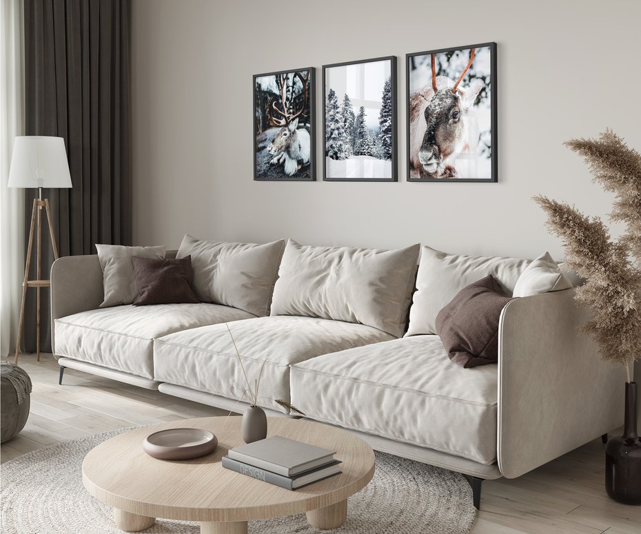 Zestaw obrazy w ramie 40x50 galeria - Renifer, zima, las, pejzaż, natura - rama czarna