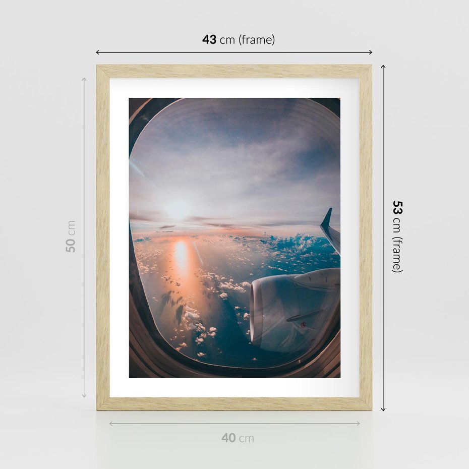 Plakat w ramie 40x50 - Widok z Góry - fotografia, zdjecie z okna samolotu - rama drewno