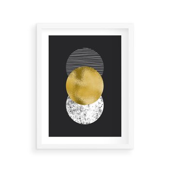 Plakat w ramie 30x40 - Geometryczna Perfekcja: Złote Koło - geometryczna grafika, złote koło - rama biała