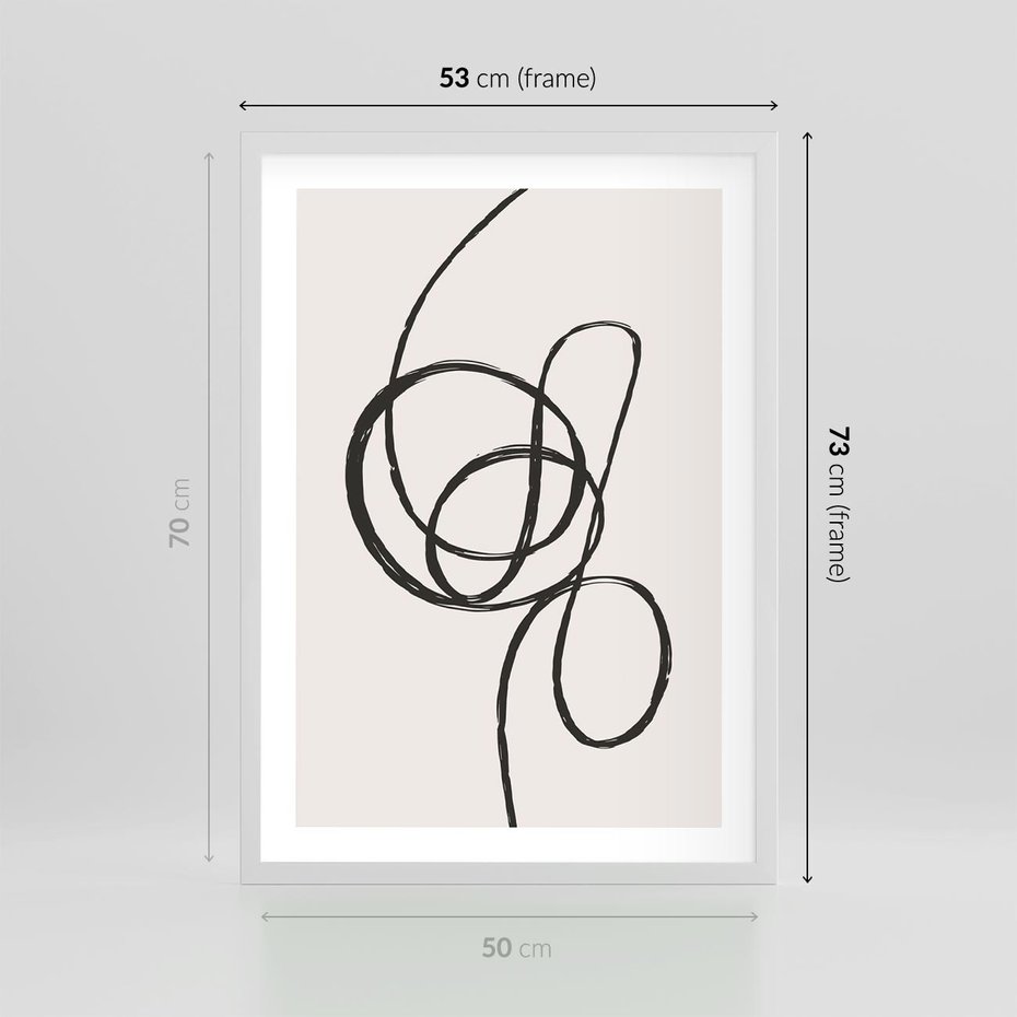 Plakat w ramie 50x70 - Migotliwa Kreatywność - abstrakcyjne szkicowane linie, minimalizm - rama biała