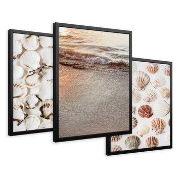 Zestaw obrazy w ramie 30x40 galeria - Morze, muszla, zachód, słońca - rama czarna