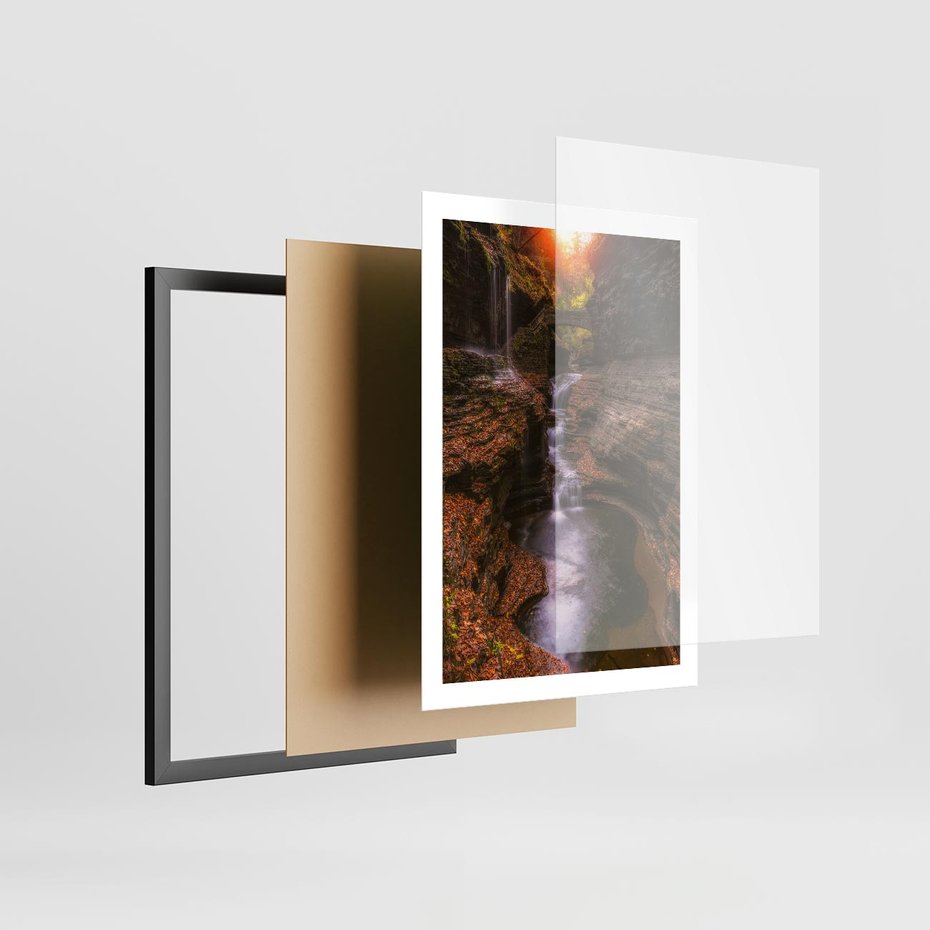 Plakat w ramie 50x70 - Barwna Harmonia - strumień, las - rama czarna