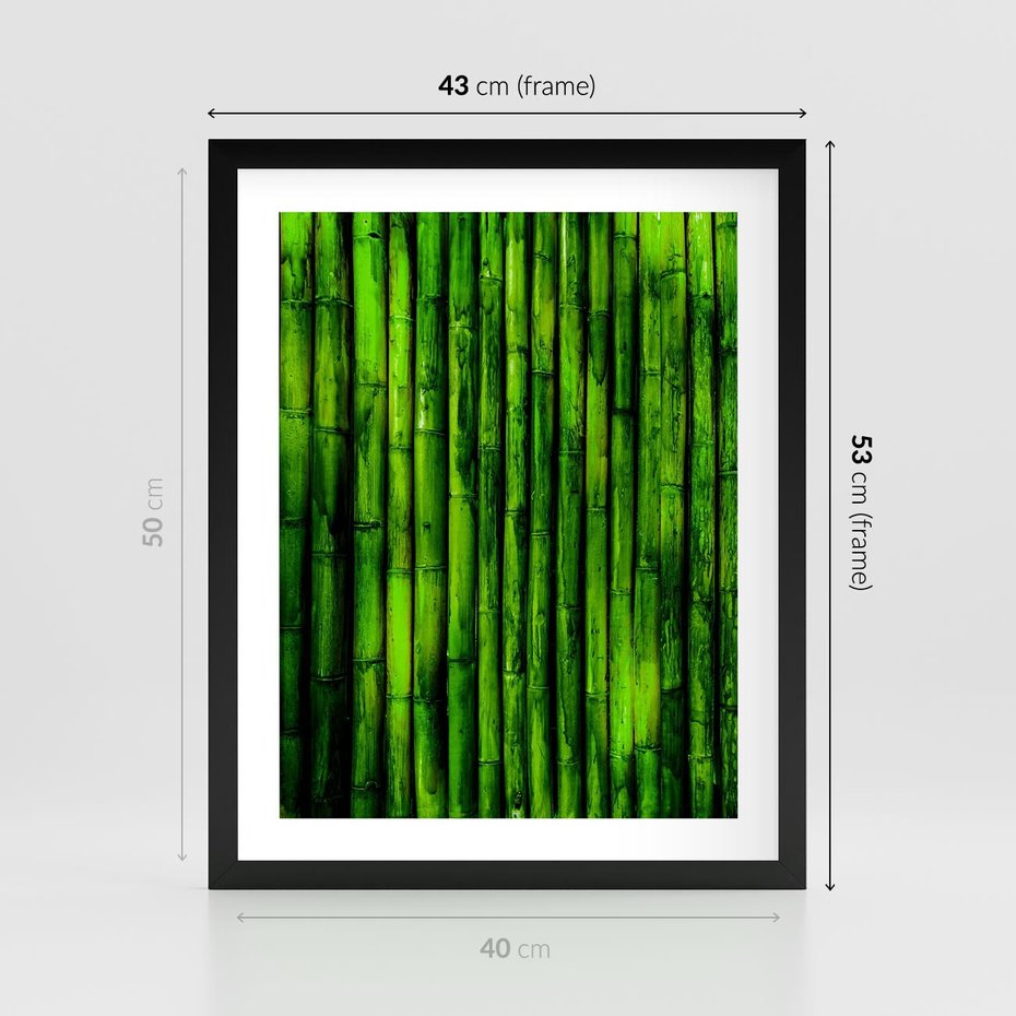 Plakat w ramie 40x50 - Bambusowy urok zielonej harmonii - bambus, zieleń - rama czarna