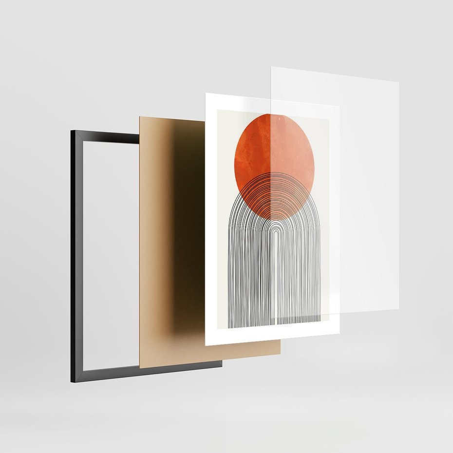 Plakat w ramie 30x40 - Abstrakcyjne Pulsacje - koło, boho styl - rama czarna