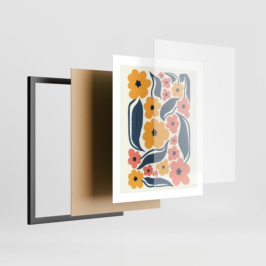 Plakat w ramie 40x50 - Pastelowe Impresje - pastelowe kwiaty, abstrakcyjna kompozycja - rama czarna