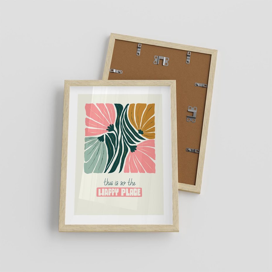 Plakat w ramie 30x40 - Impresje kwiatowej abstrakcji - retro kwiatowa grafika, kompozycja - rama drewno