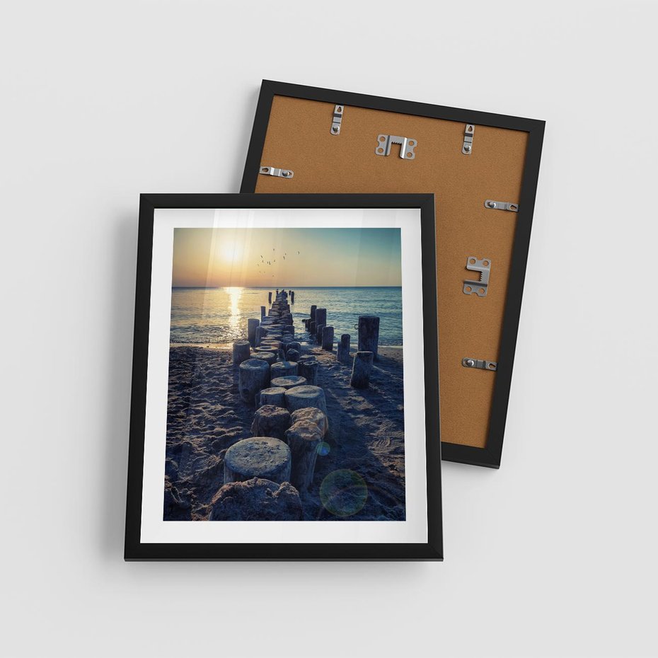 Plakat w ramie 40x50 - Zachód Słońca nad Morzem - morze, zachód - rama czarna
