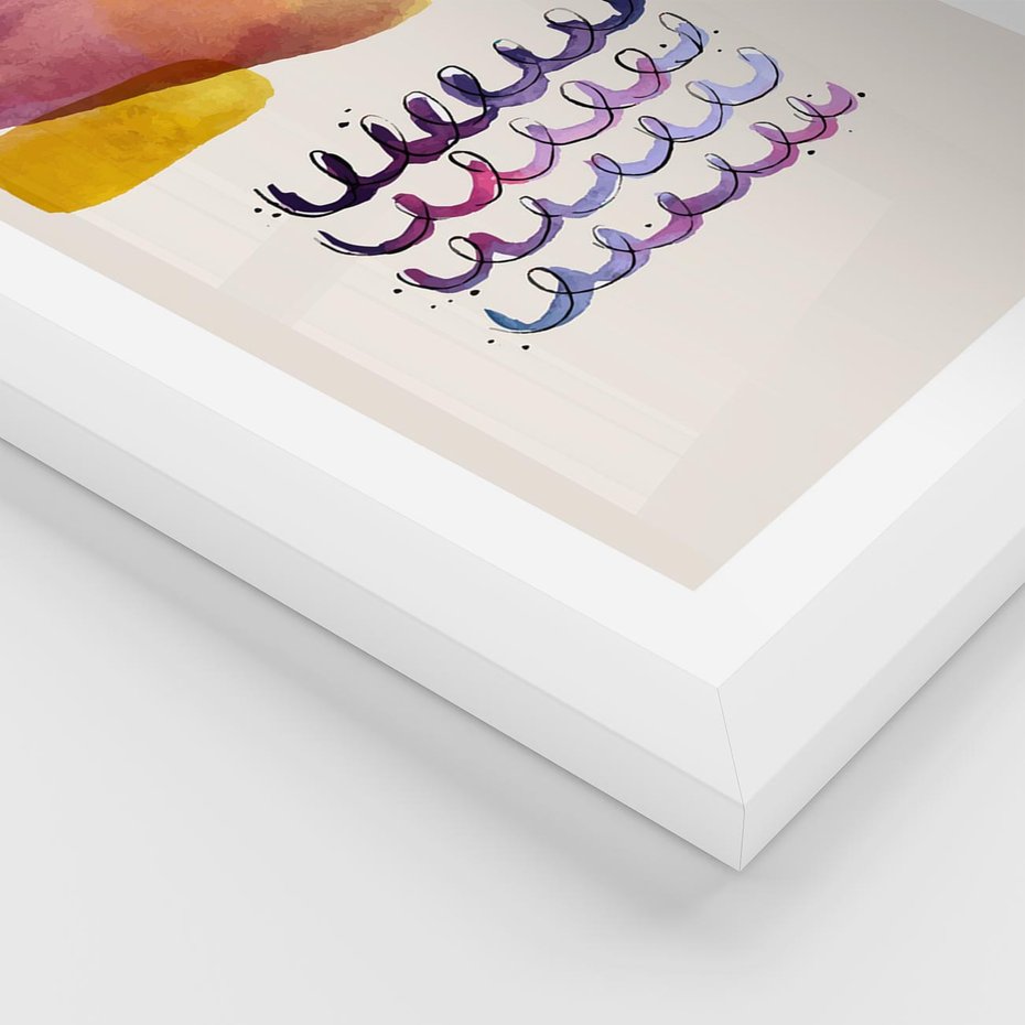 Plakat w ramie 30x40 - Impresje Akwarelowej Przestrzeni - kolorowe pastelowe plamy, rozmyte żywe kolory - rama biała