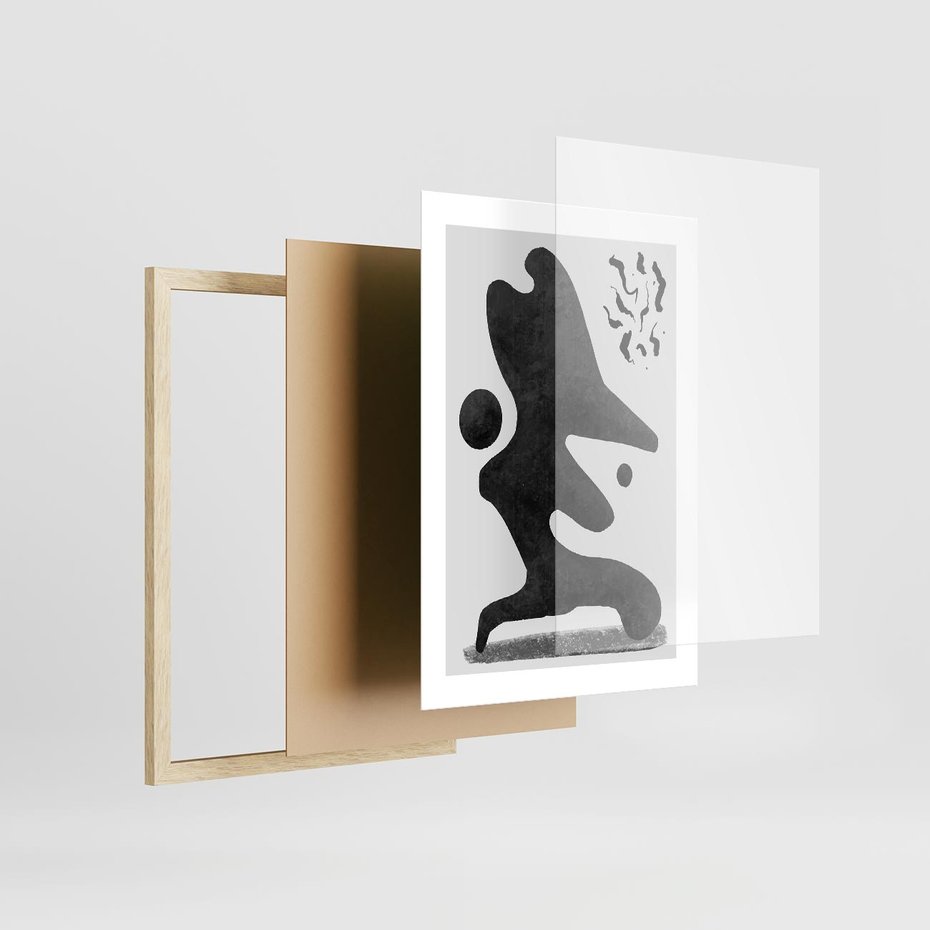 Plakat w ramie 30x40 - Abstrakcja w Monochromii - nowoczesna grafika, abstrakcja - rama drewno