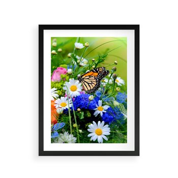 Plakat w ramie 30x40 - Kwiatowy Taniec - motyl, kwiaty - rama czarna
