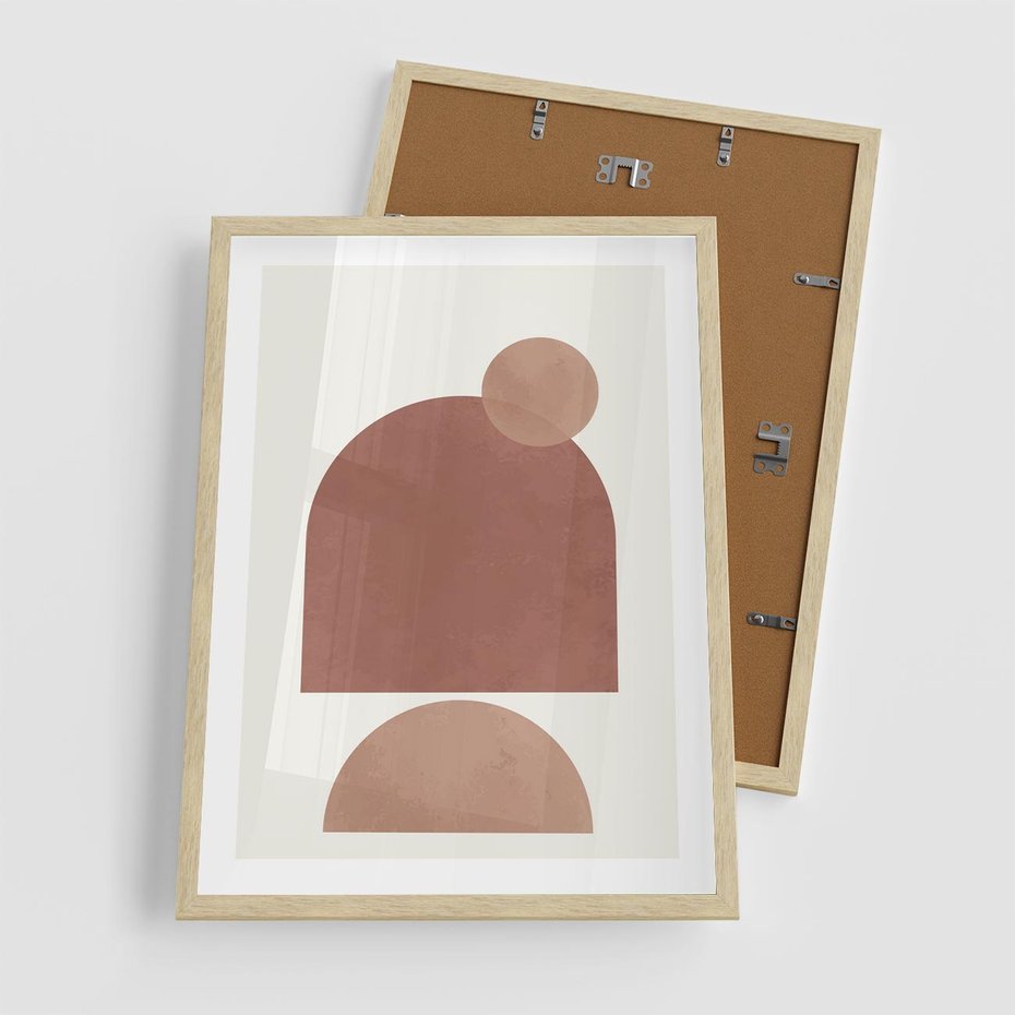 Plakat w ramie 50x70 - Rozkwitające Odbicia - abstrakcyjne geometryczne kształty, odcienie brązu i beżu - rama drewno