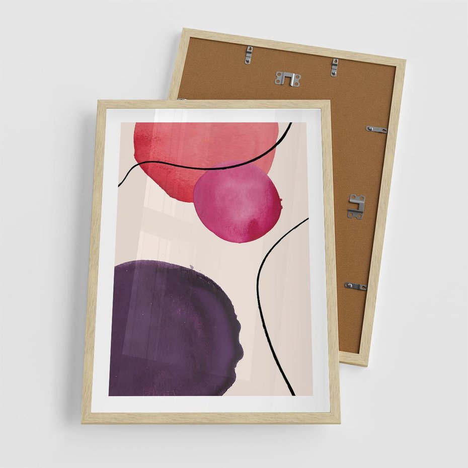 Plakat w ramie 50x70 - Kolorowe Impresje - abstrakcyjne akwarelowe plamy, nieregularne linie - rama drewno