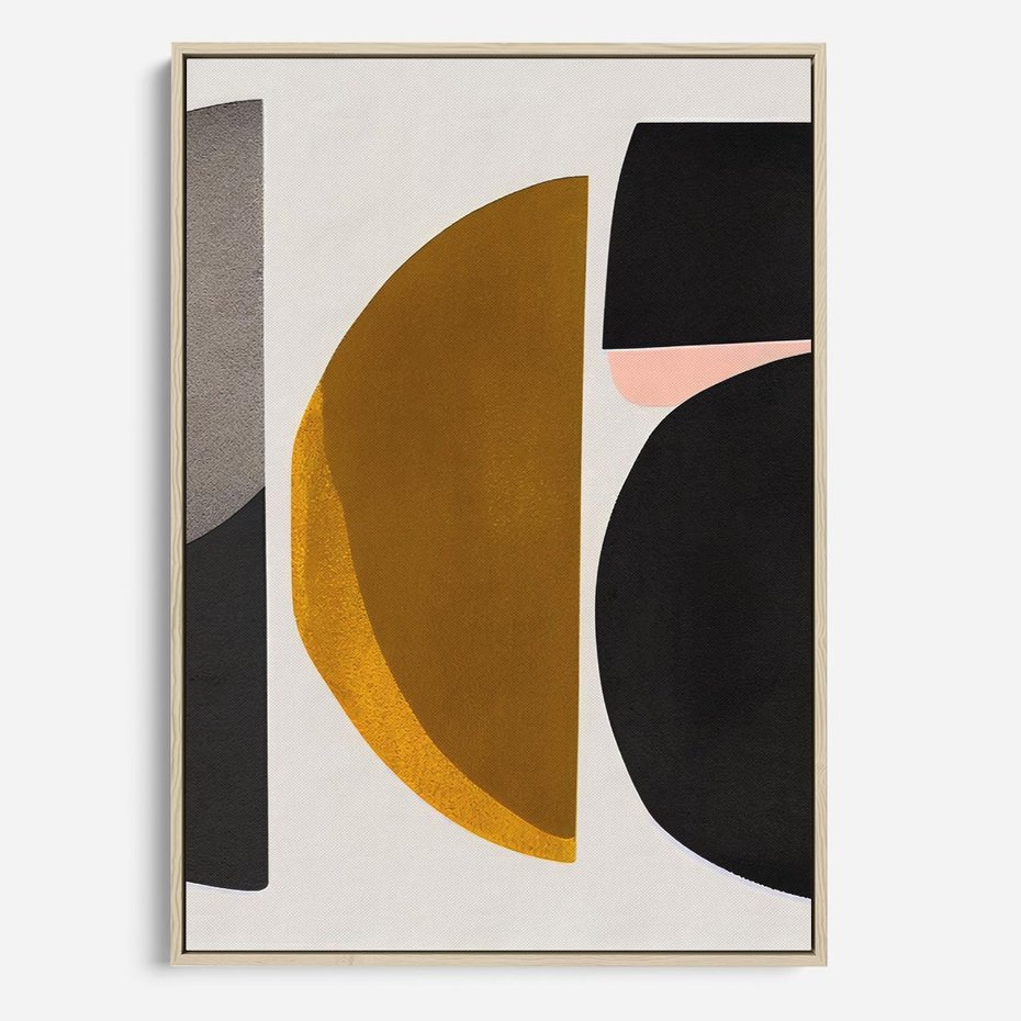 Obraz w ramie 70x100 - Tajemnice sztuki odkryte - geometryczne półkola, kształty - rama drewno