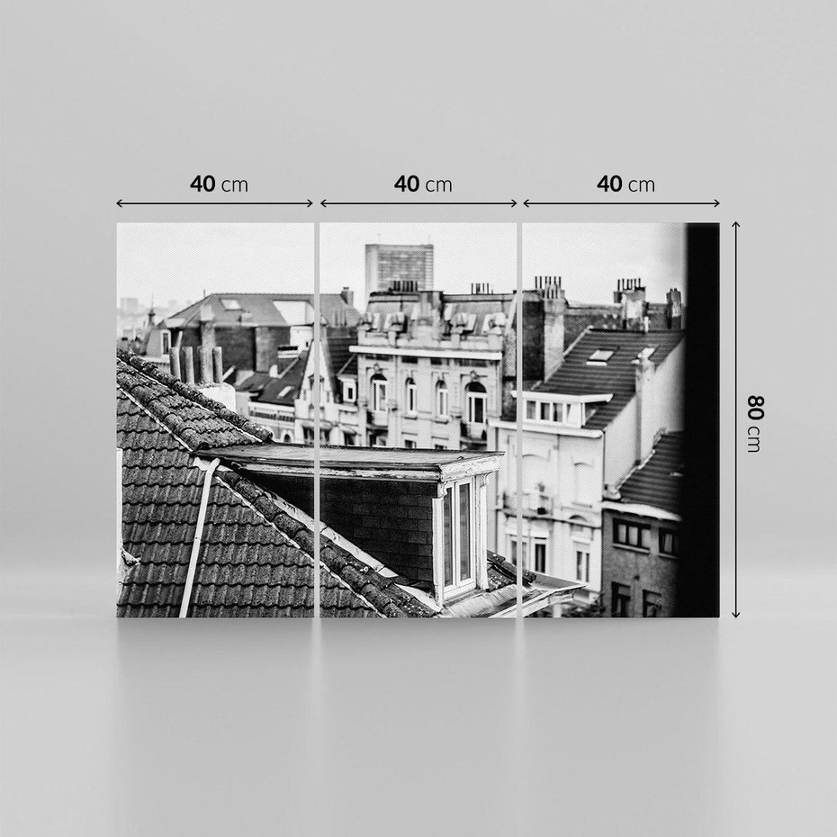 Obraz na płótnie 120x80 - Miasto w Retro Odsłonie - fotografia czarno biała, ujęcie na dachy wielkiego miasta